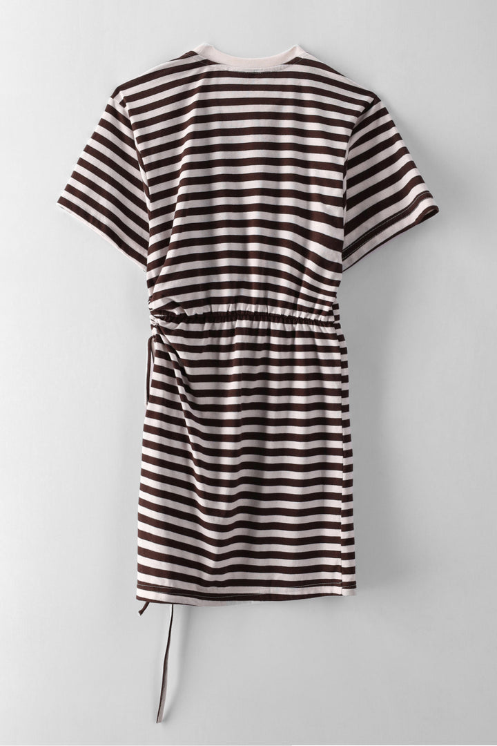 Girls Stripe Tee Keyhole Dress - Cream Multi