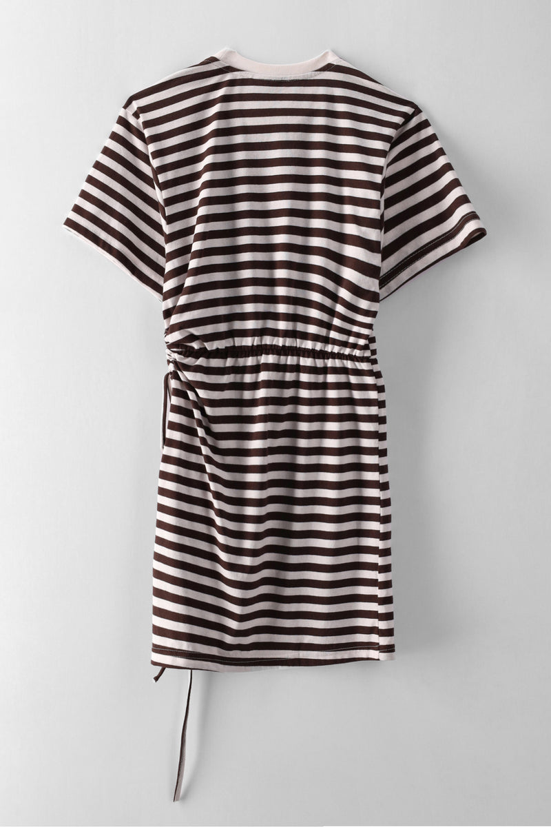 Girls Stripe Tee Keyhole Dress - Cream Multi
