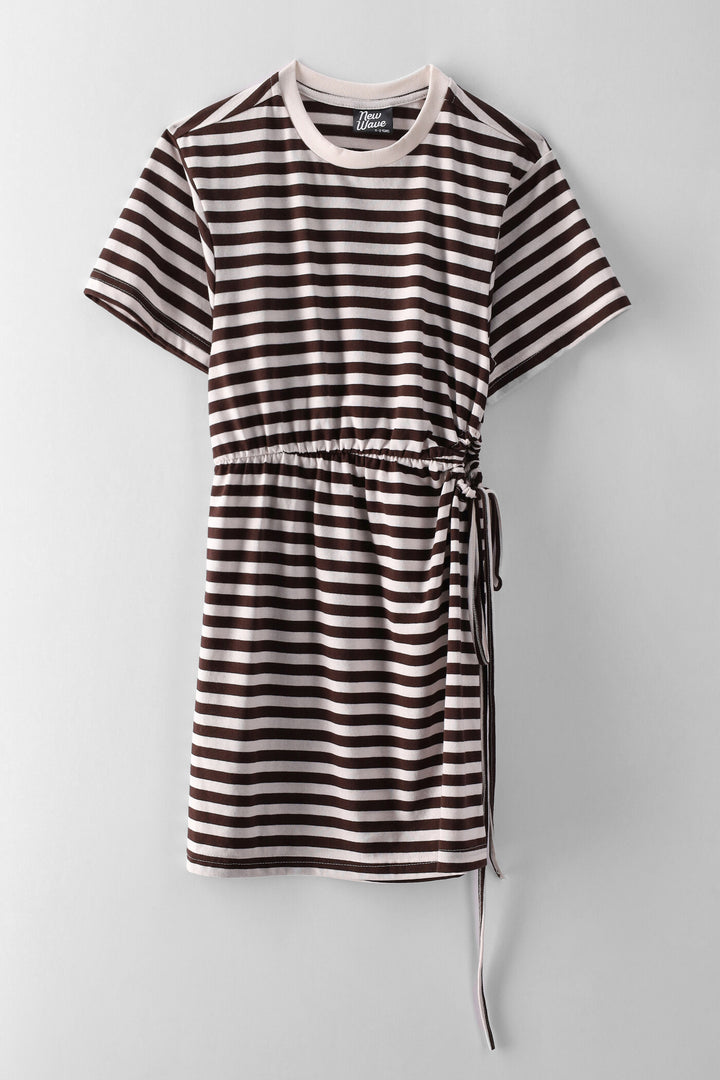 Girls Stripe Tee Keyhole Dress - Cream Multi