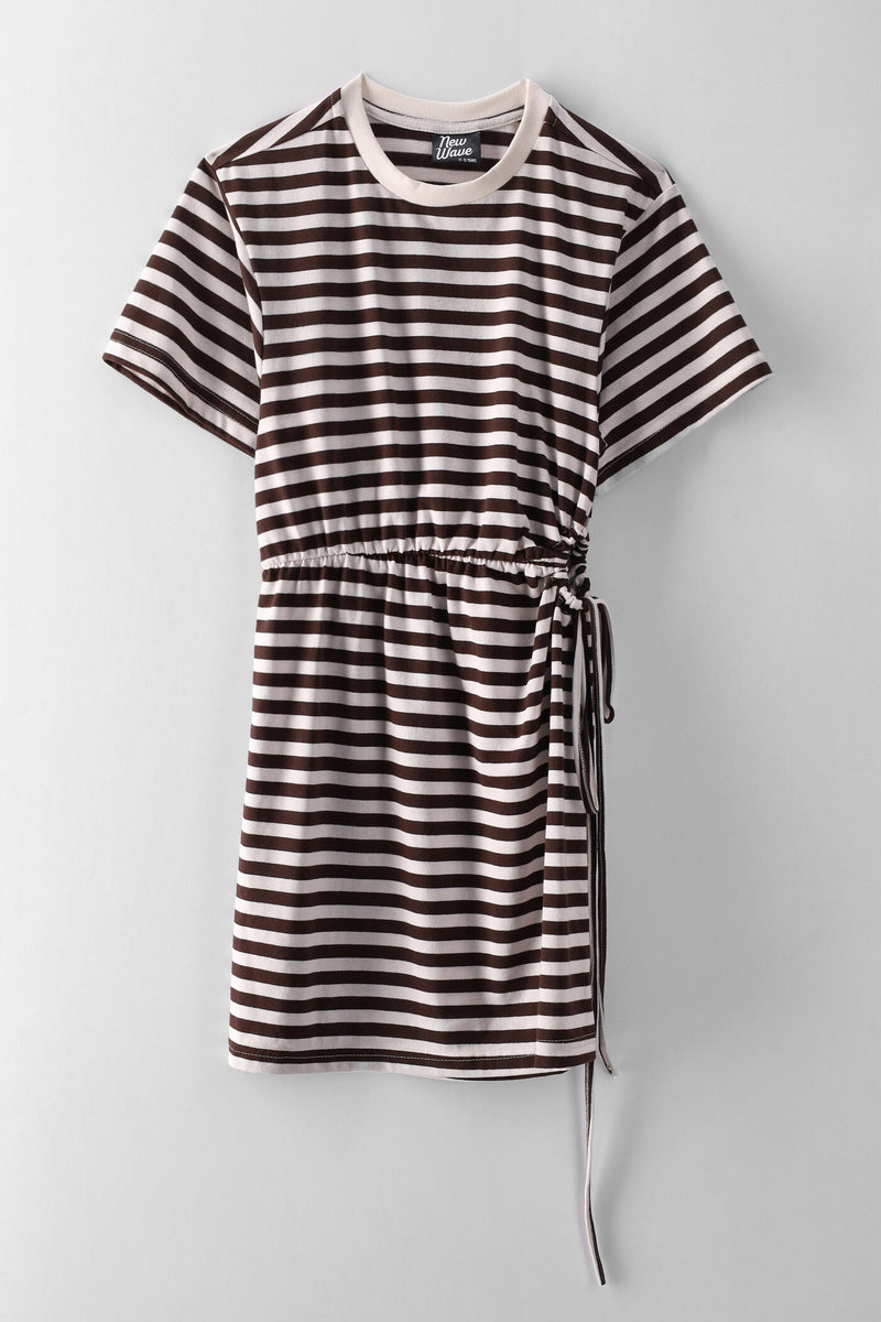 Girls Stripe Tee Keyhole Dress - Cream Multi