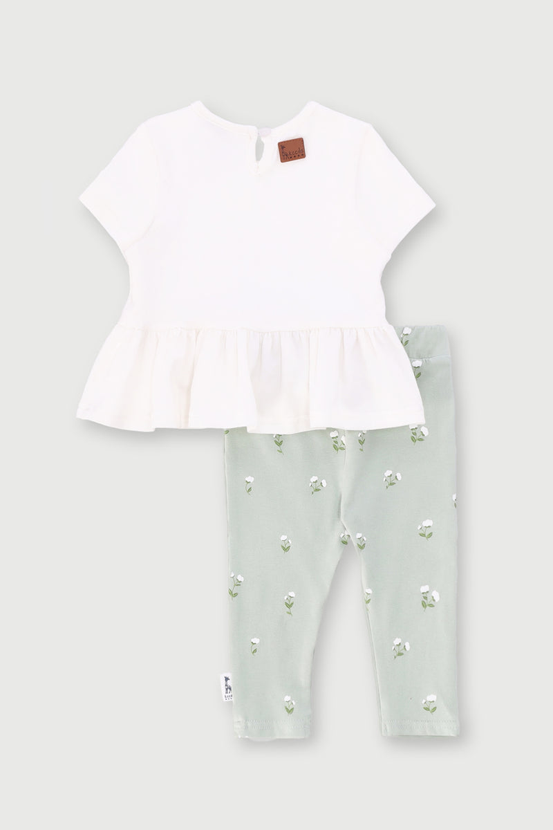 Keedo Baby Girls Floral Tee & Legging Set  - Cream