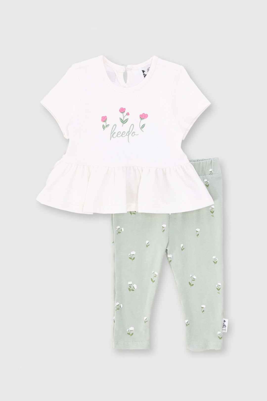Keedo Baby Girls Floral Tee & Legging Set  - Cream