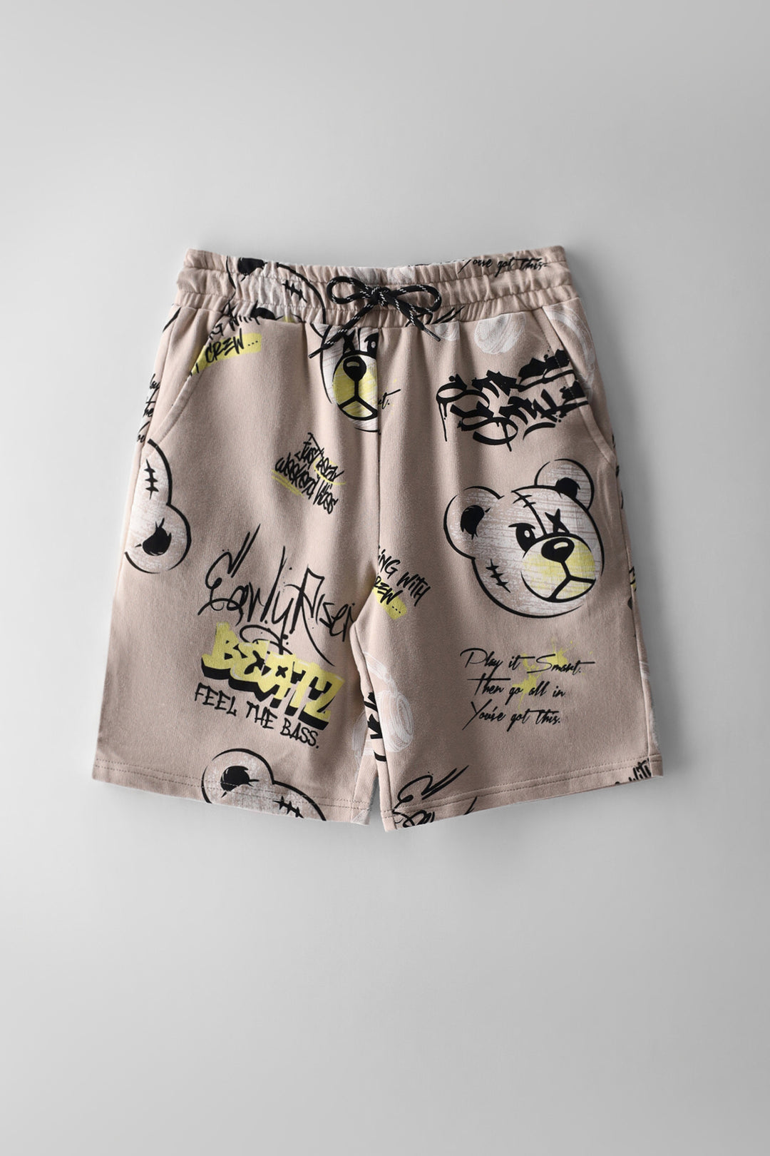 Boys Teddy Grafitti Fleece Short - Stone/Yellow