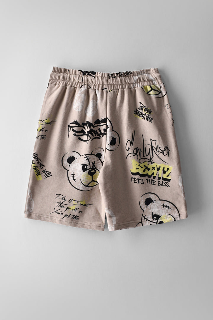 Boys Teddy Grafitti Fleece Short - Stone/Yellow