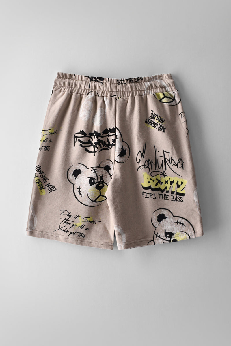 Boys Teddy Grafitti Fleece Short - Stone/Yellow