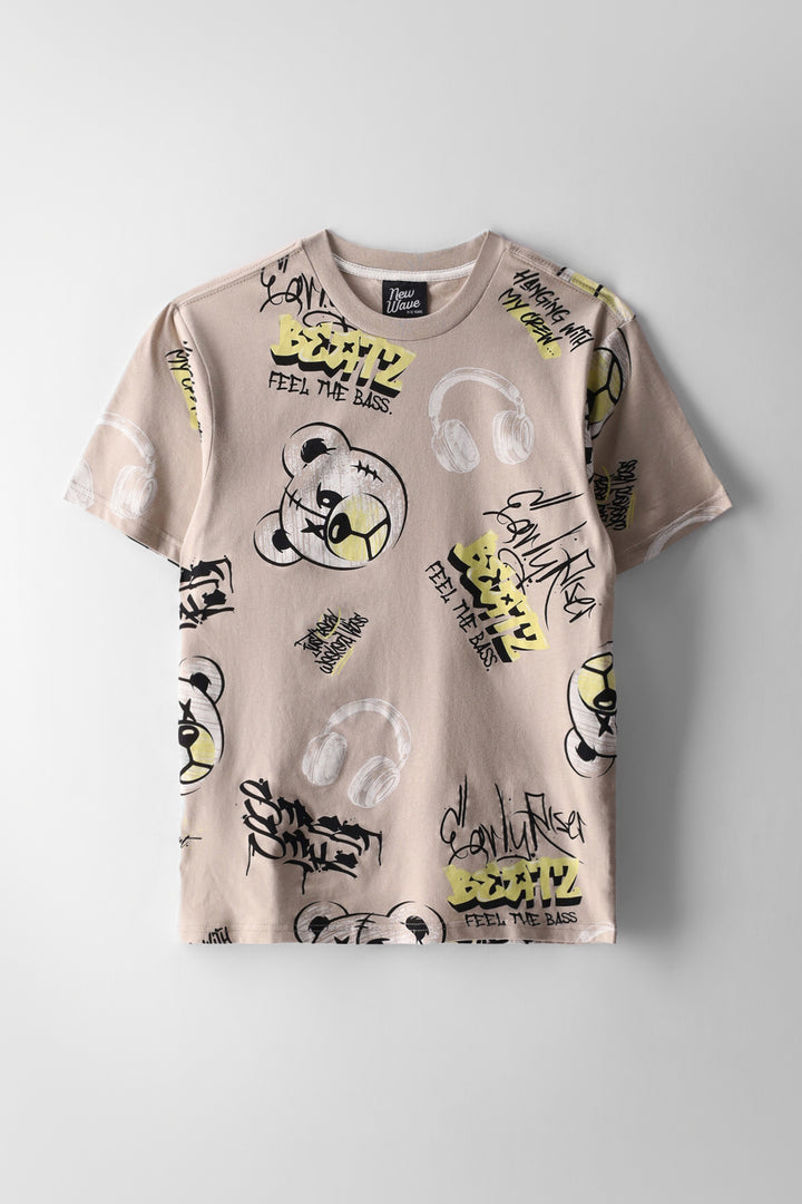 Boys Teddy Grafitti T-Shirt - Stone/Yellow