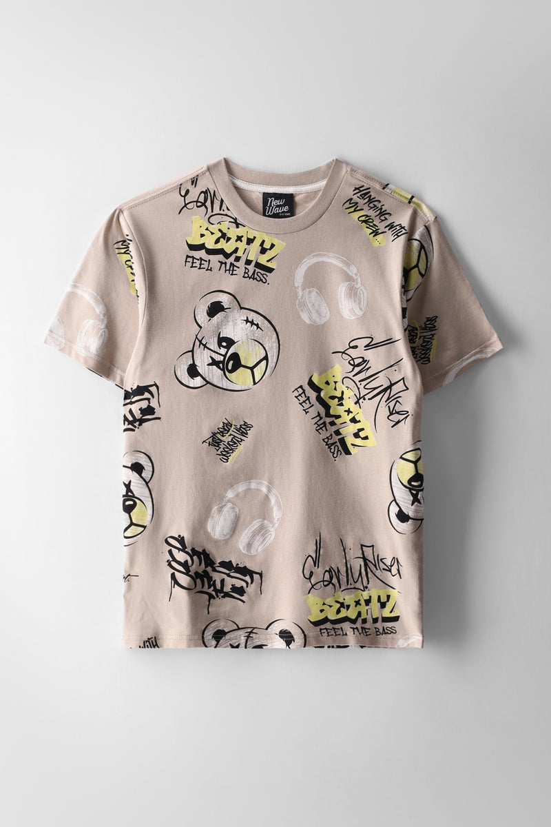 Boys Teddy Grafitti T-Shirt - Stone/Yellow