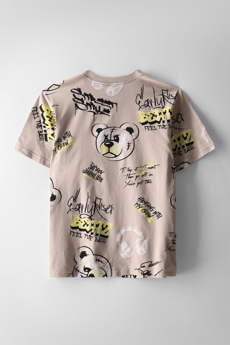 Boys Teddy Grafitti T-Shirt - Stone/Yellow