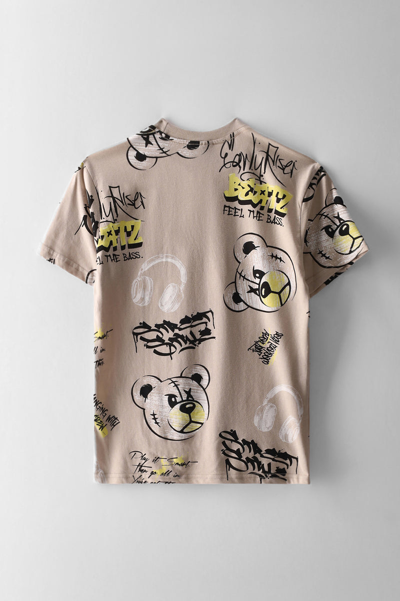 Boys Teddy  Graffiti T-Shirt - Stone/Yellow