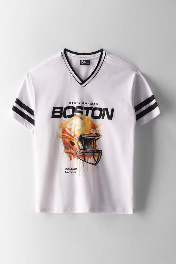Boys Football Oversized Cotton Sports T-Shirt - White