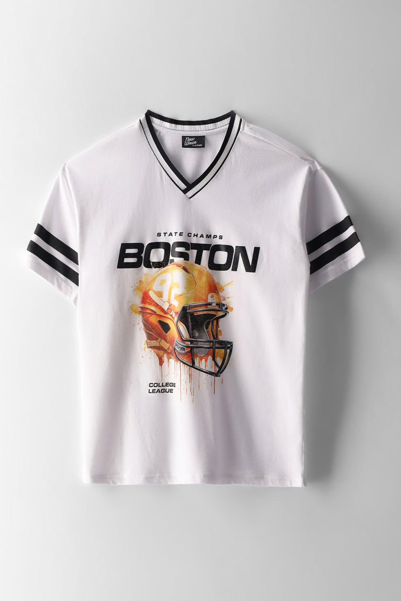 Boys Football Oversized Cotton Sports T-Shirt - White