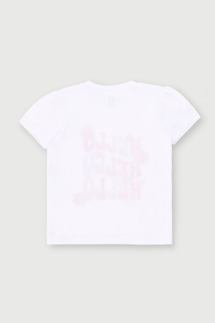 Pre-Girls Hello Print Tee - White