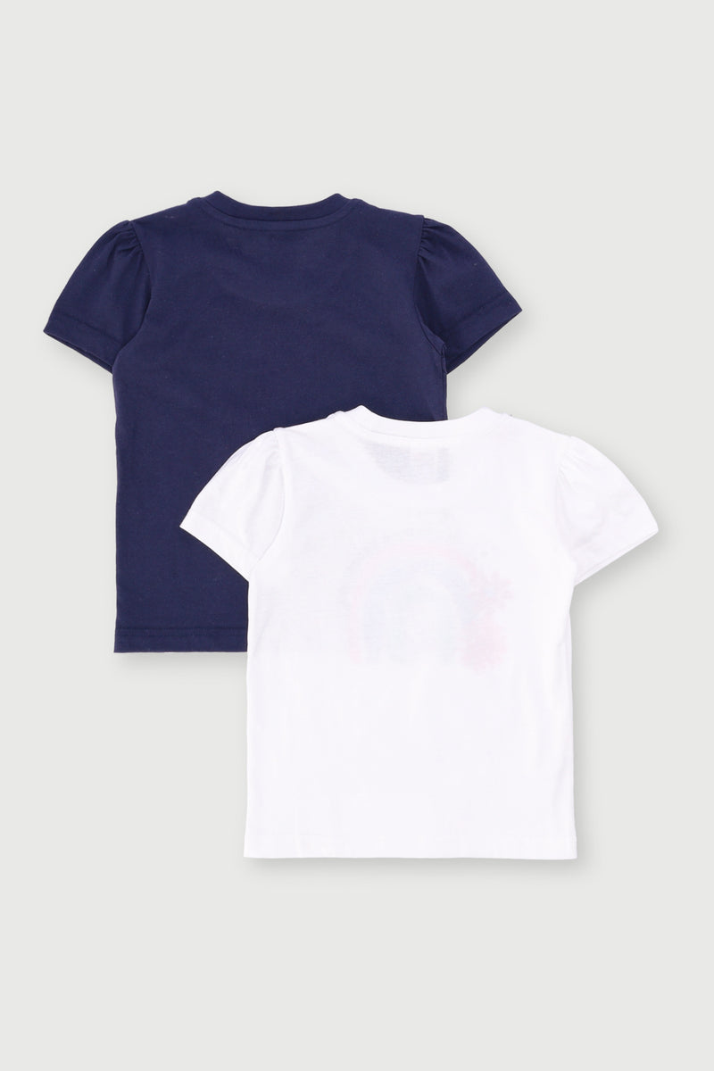 Pre-Girls 2 Pack Unicorn & Girl Power Tees - White/Navy