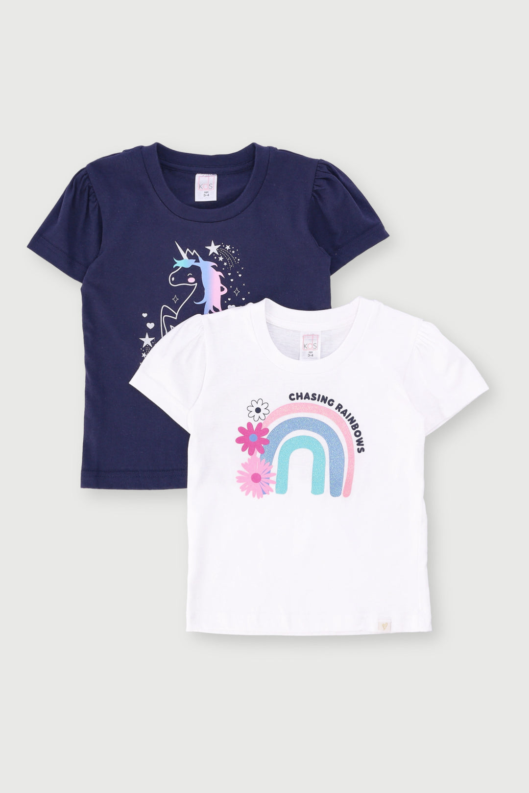 Pre-Girls 2 Pack Unicorn & Girl Power Tees - White/Navy