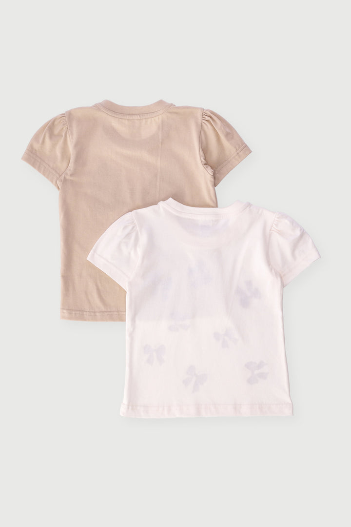 Pre-Girls 2 Pack Bows Tees - Cream
