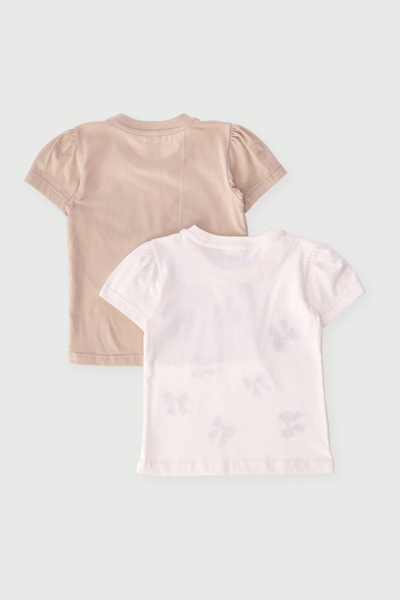 Pre-Girls 2 Pack Bows Tees - Cream