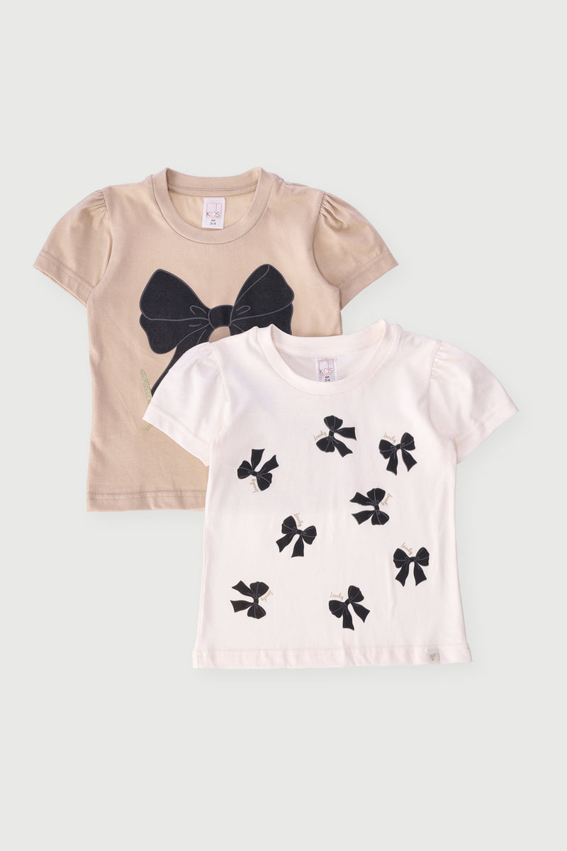 Pre-Girls 2 Pack Bows Tees - Cream
