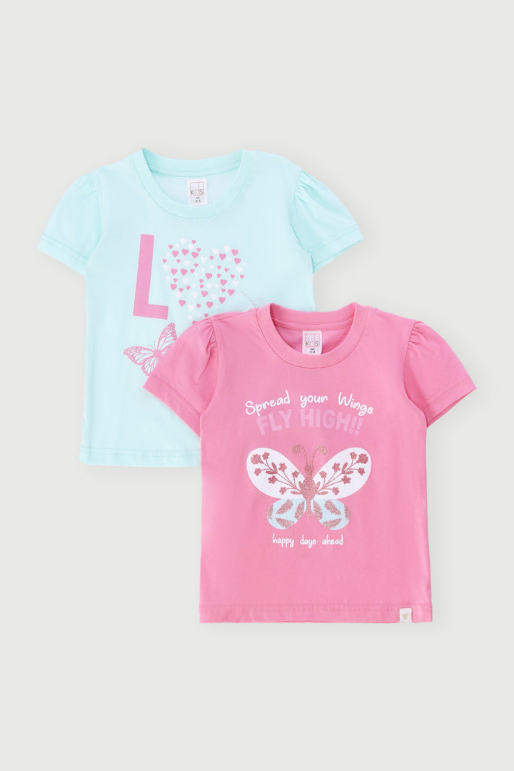 Pre-Girls 2 Pack Butterfly Love Tees - Aqua