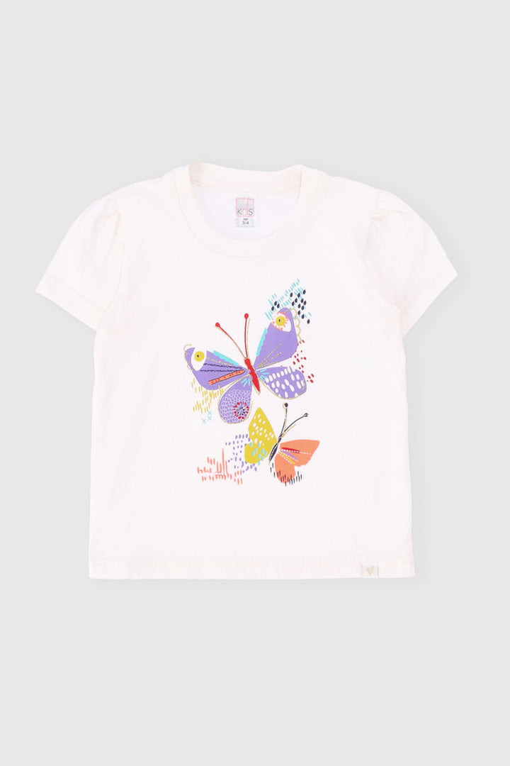 Pre-Girls Butterfly Print Tee - Cream