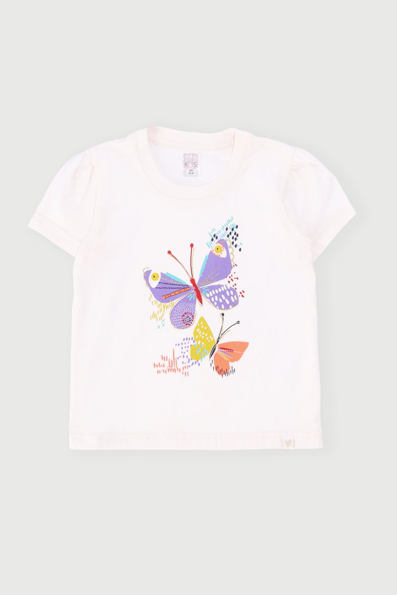Pre-Girls Butterfly Print Tee - Cream