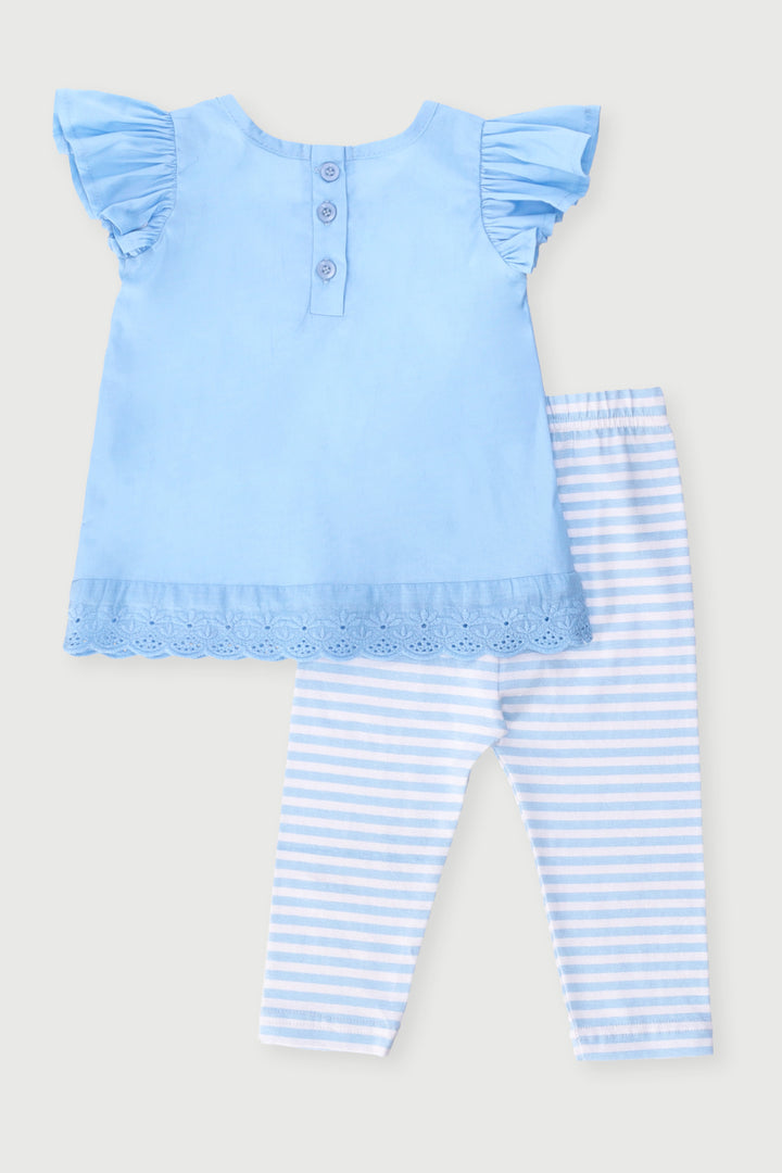 Baby Girls Woven Anglaise Stripe Tunic Set - Blue