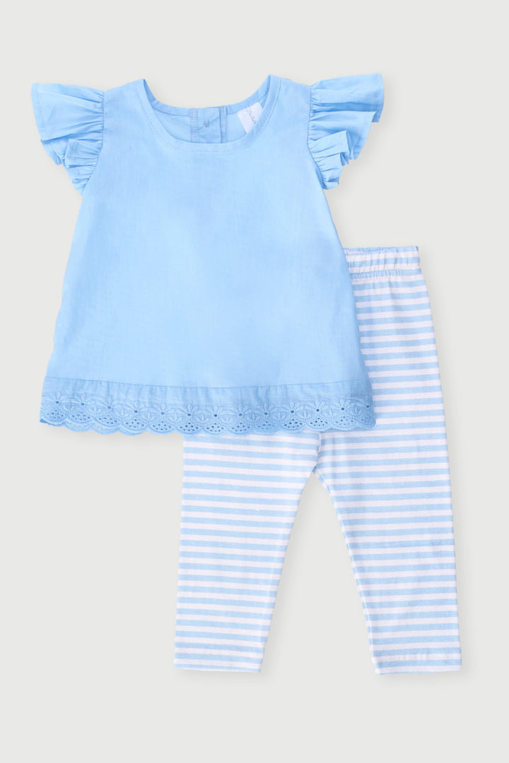 Baby Girls Woven Anglaise Stripe Tunic Set - Blue