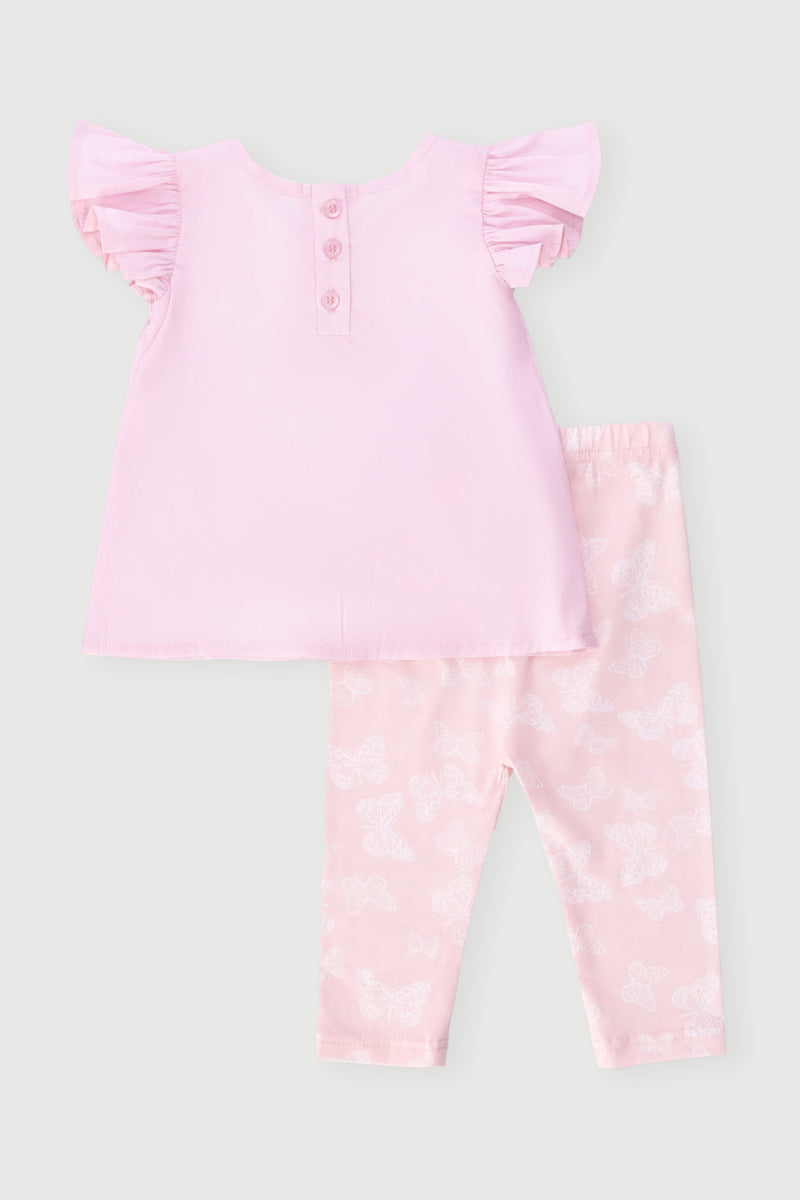 Baby Girls Woven Butterfly Tunic Set - Pink