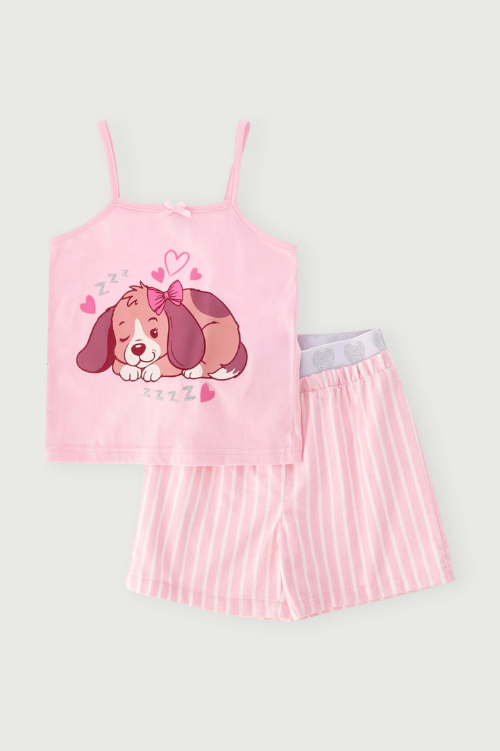 Pre-Girls Dog Strappy Woven Stripe Shorts - Pink