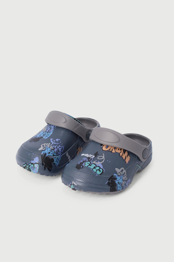 Pre-Boys Graffiti Print Clog - Grey
