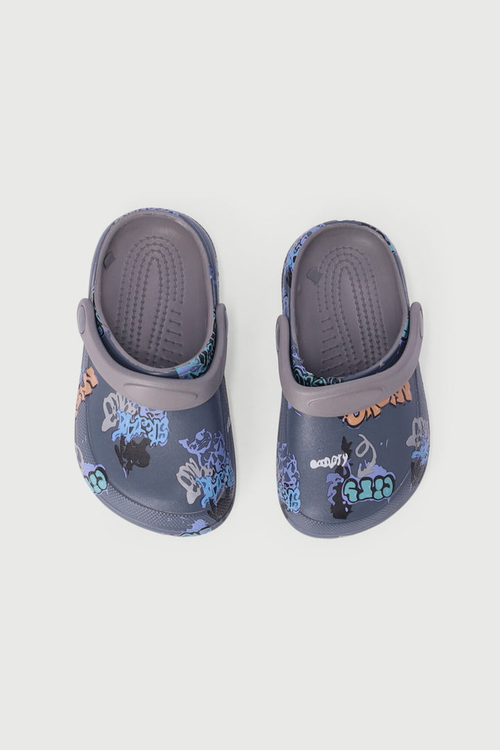 Pre-Boys Graffiti Print Clog - Grey