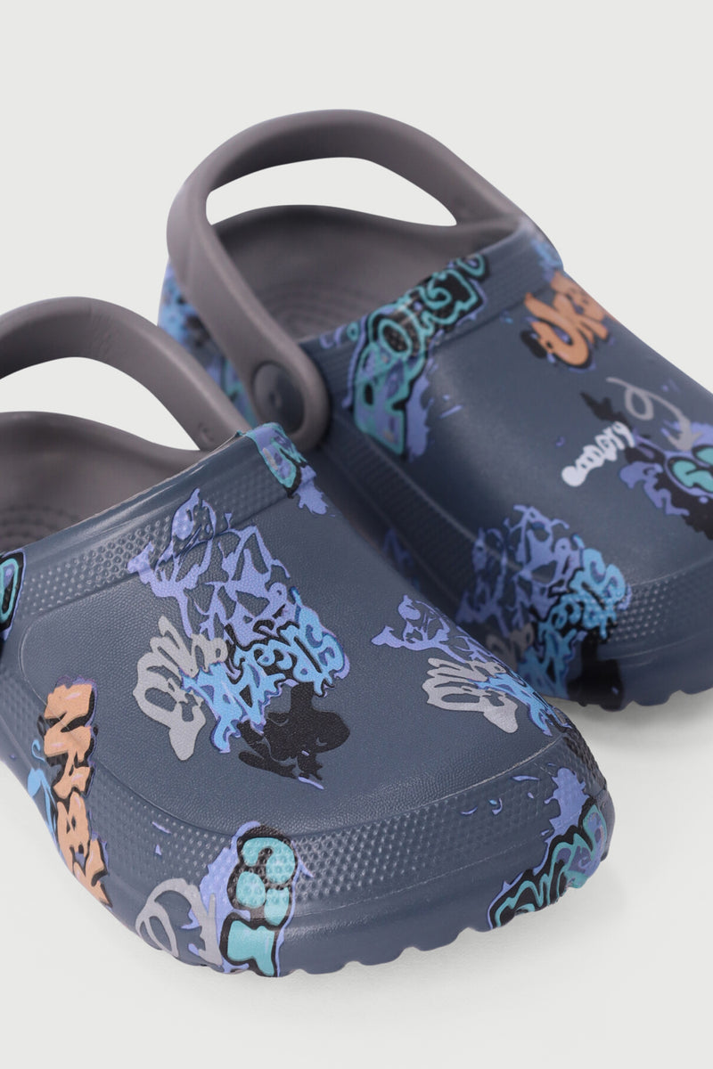 Pre-Boys Graffiti Print Clog - Grey