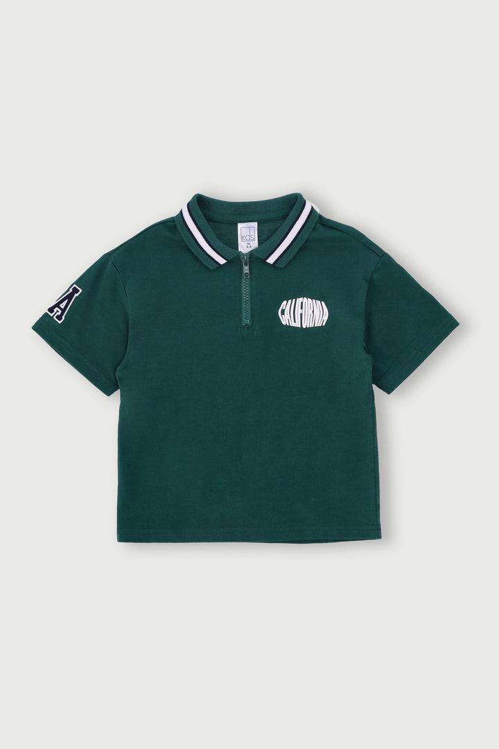 Pre-Boys Quarter Zip Hd Square Applique Golfer - Dark Green