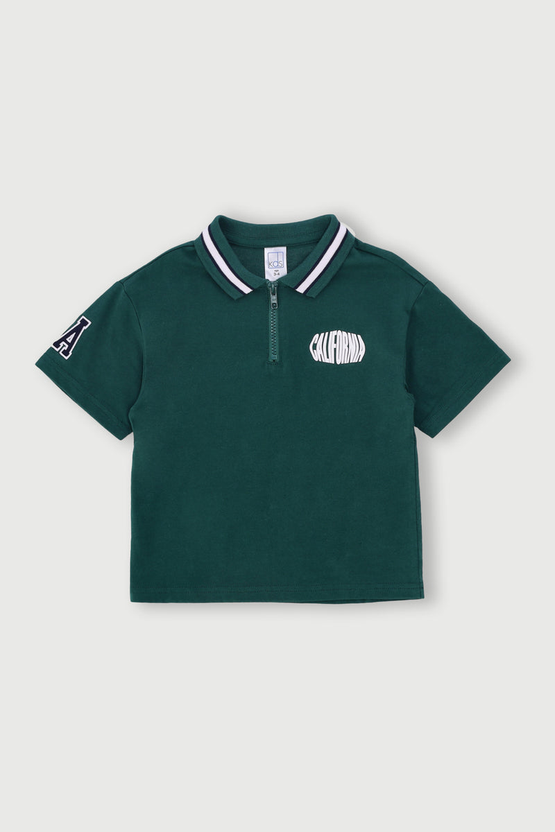 Pre-Boys Quarter Zip Hd Square Applique Golfer - Dark Green