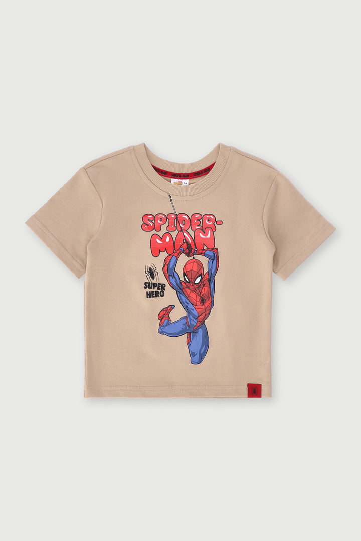 Pre-Boys Spiderman Fleece Crew Top - Stone