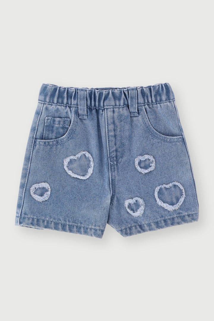 Baby Girls Heart Patches Denim Short - Denim