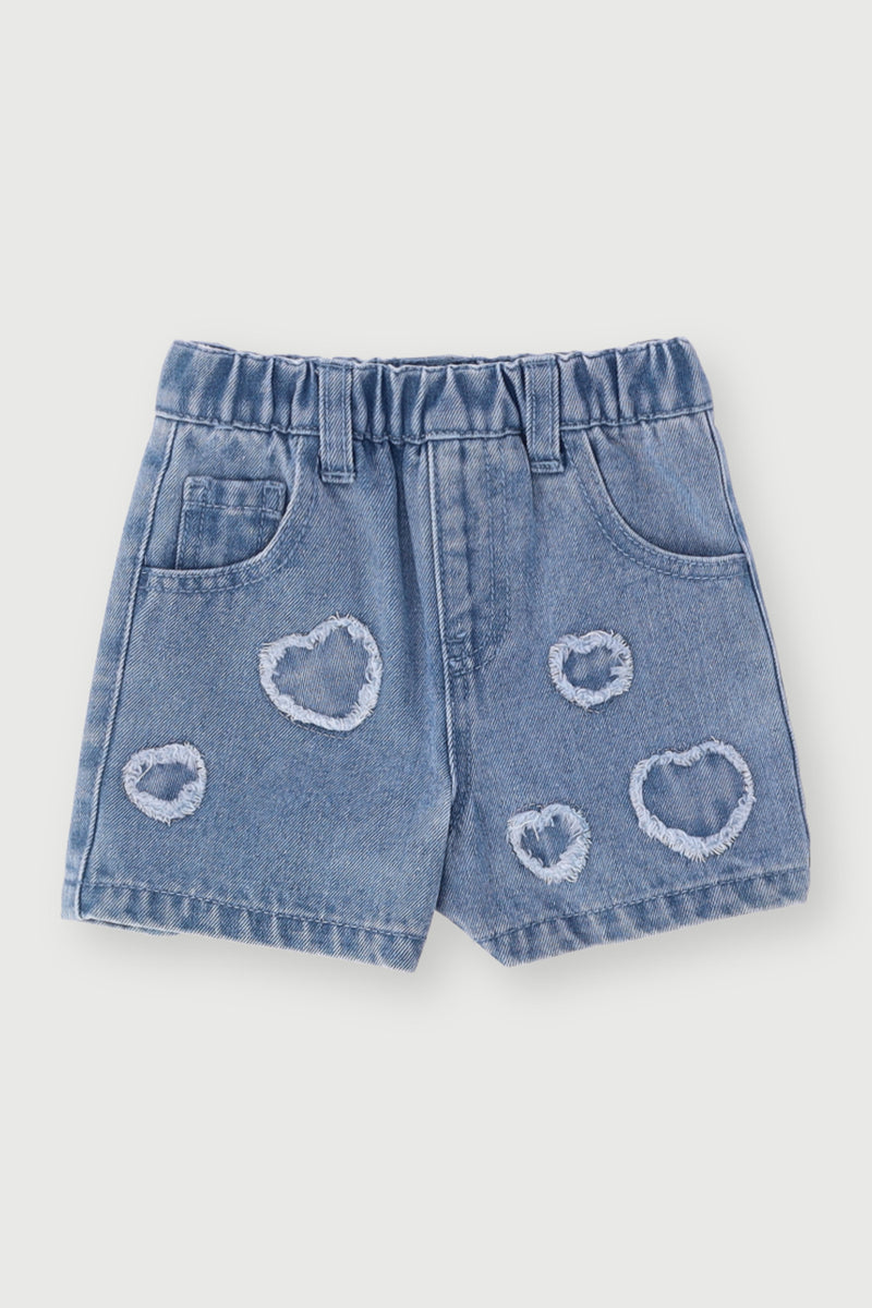 Baby Girls Heart Patches Denim Short - Denim