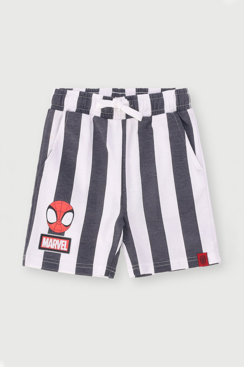 Pre-Boys Spiderman Stripe Shorts - Charcoal