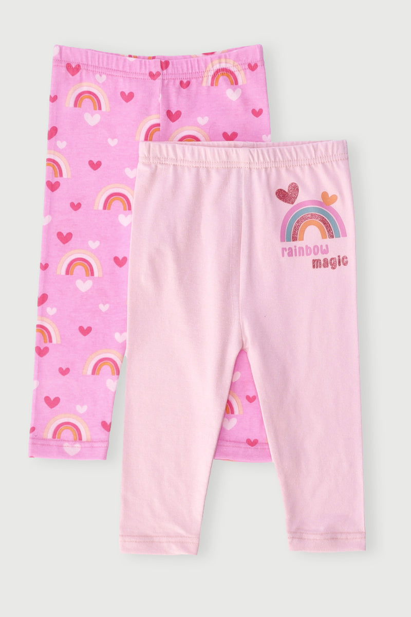 Baby Girls 2 Pack Rainbow Leggings - Pink