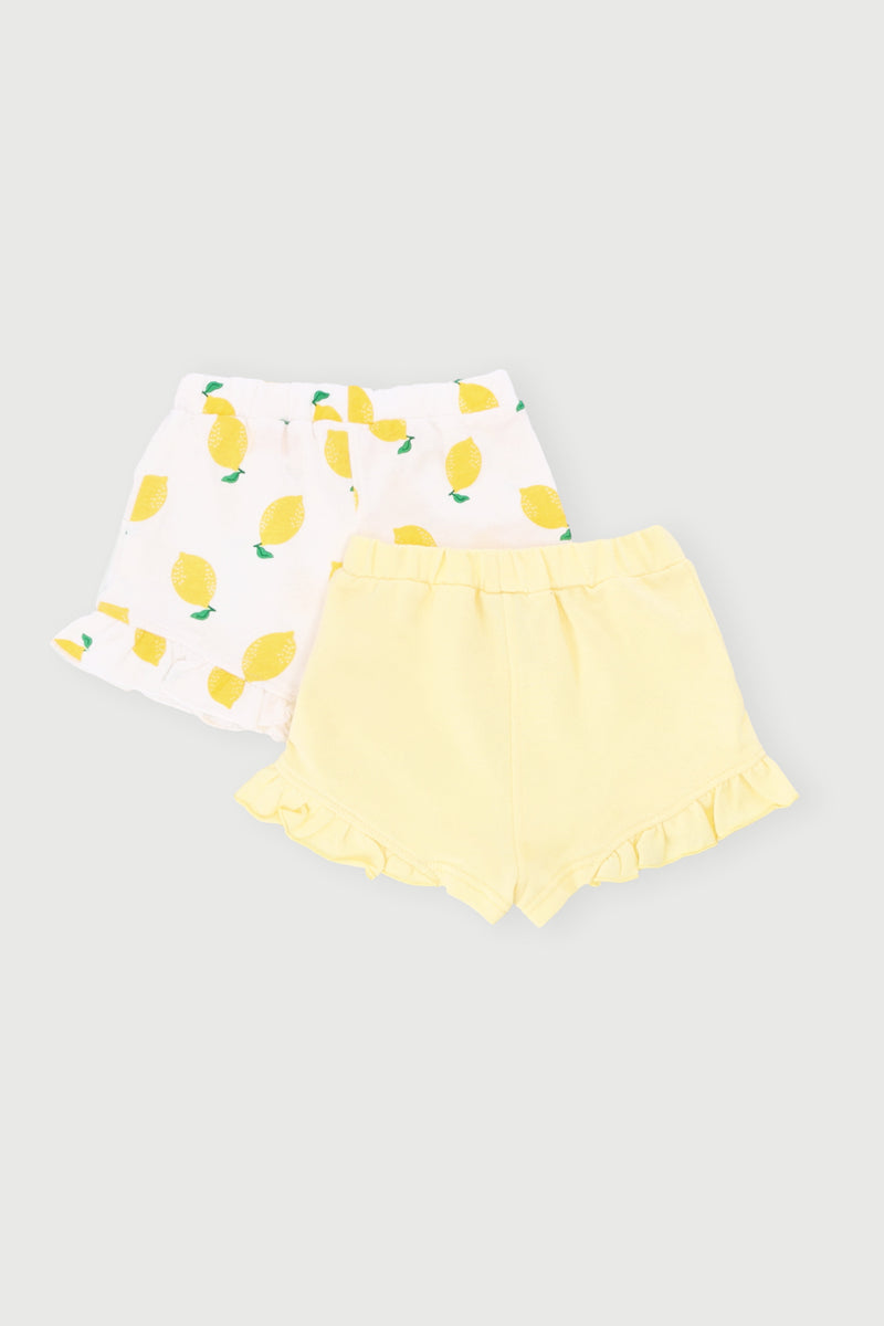 Baby Girls 2 Pack Lemon Shorts - Yellow