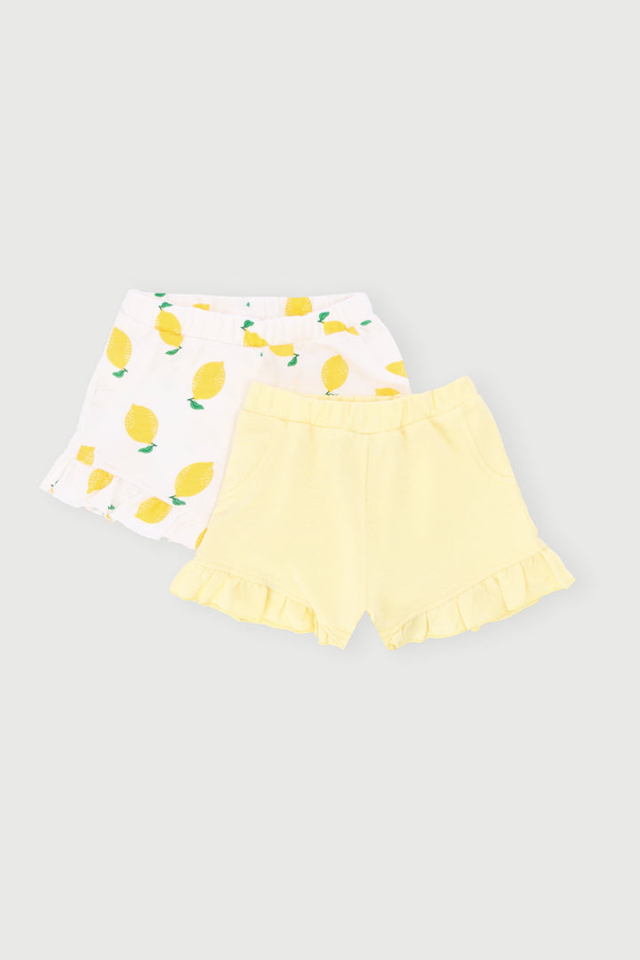 Baby Girls 2 Pack Lemon Shorts - Yellow