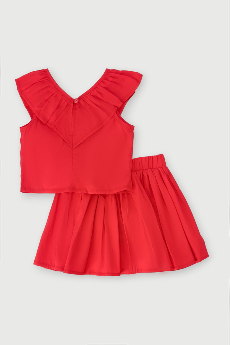Pre-Girls Poplin Skirt Set - Red