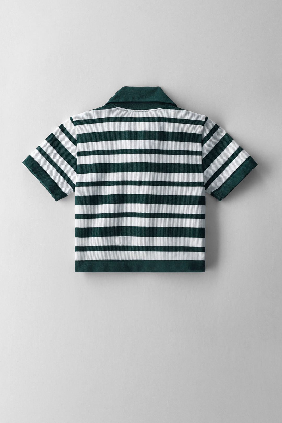 Girls Stripe Johnny Collar Top - Cream/Green