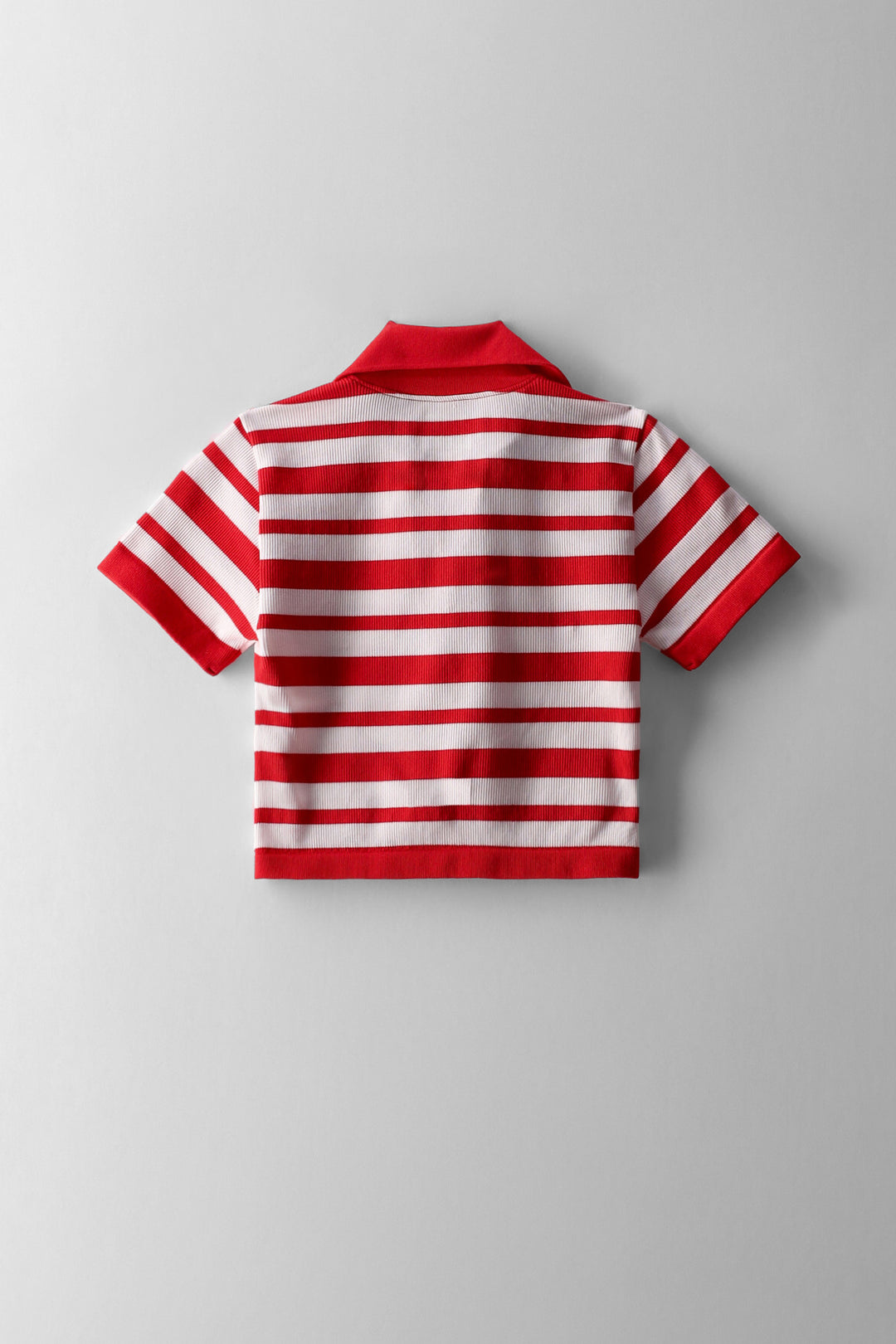 Girls Stripe Johnny Collar Top - Cream/Red