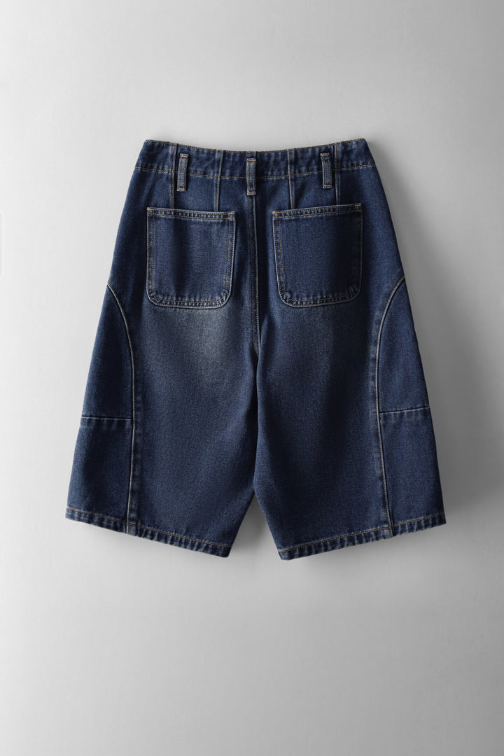 Girls Panel Detail Denim Jorts - Mid Blue