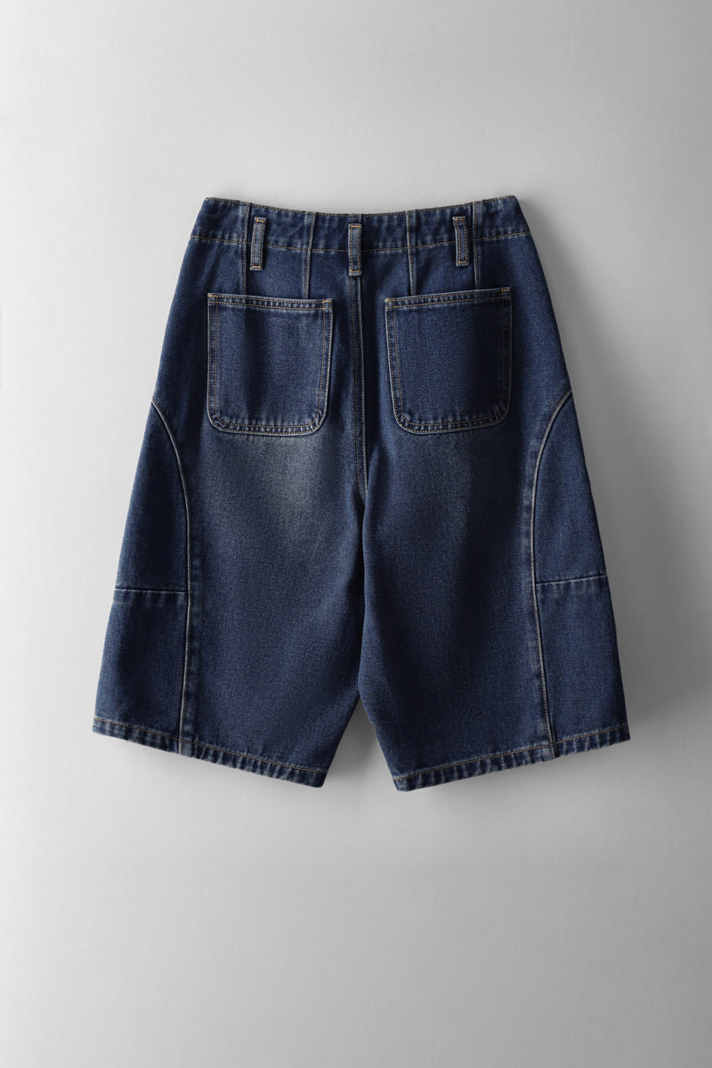 Girls Panel Detail Denim Jorts - Mid Blue