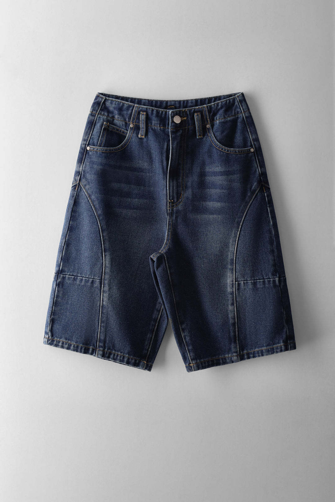 Girls Panel Detail Denim Jorts - Mid Blue