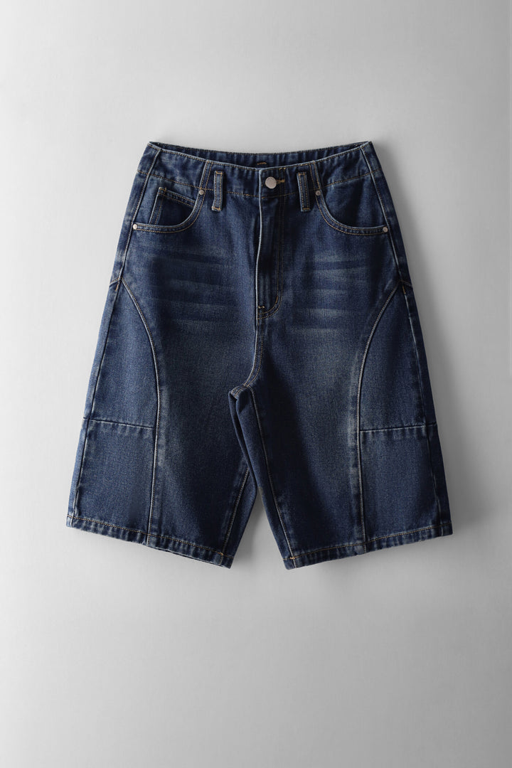 Girls Panel Detail Denim Jorts - Mid Blue