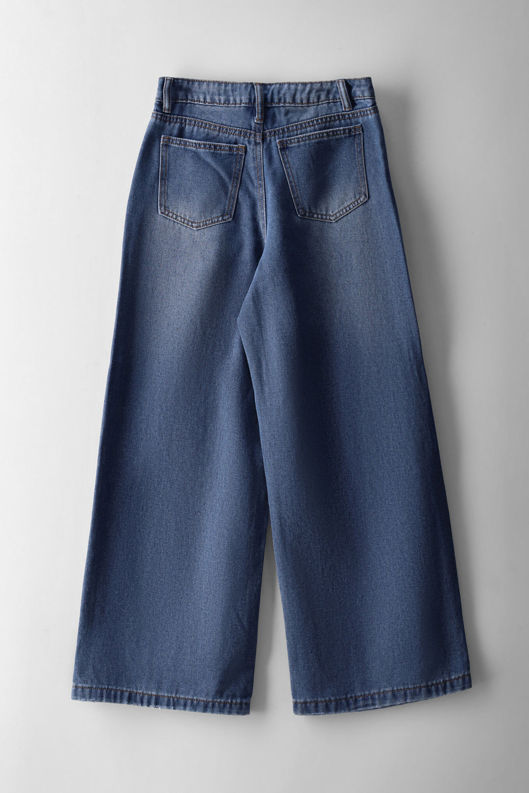 Girls Heart Abrasion Wide Leg Denim - Mid Blue