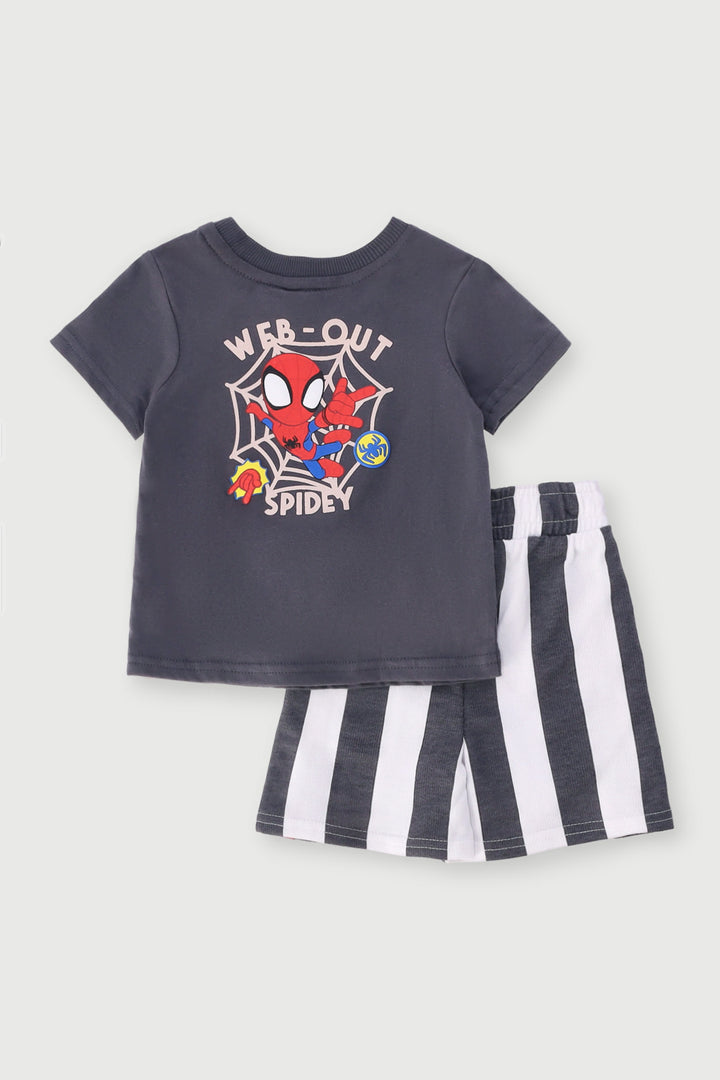 Baby Boys Spiderman Tee & Unbrushed Short Set - Charcoal