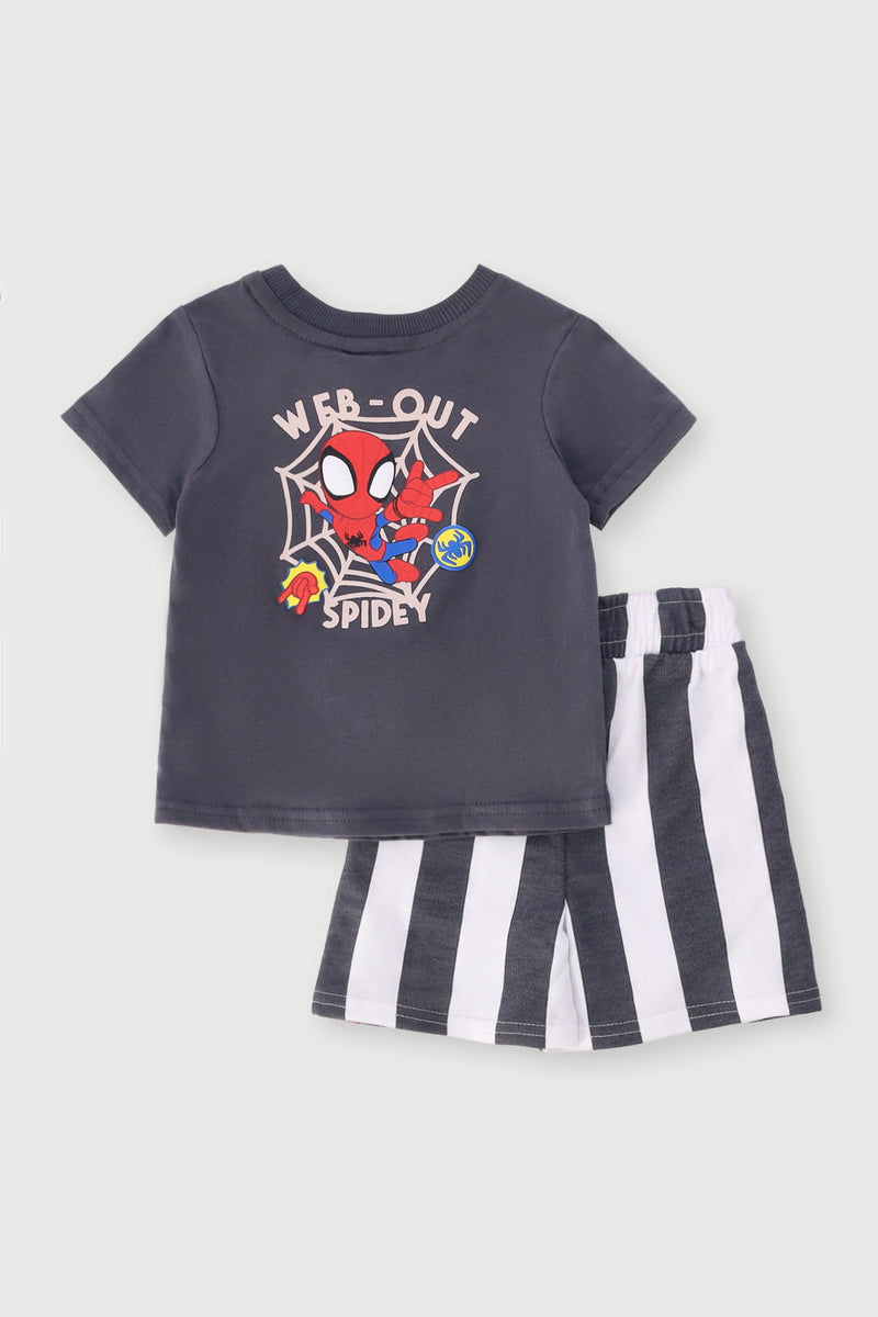 Baby Boys Spiderman Tee & Unbrushed Short Set - Charcoal